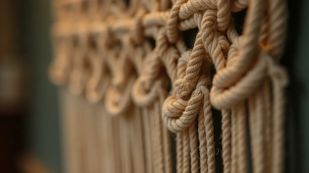Antique macrame wall hanging showing intricate details.