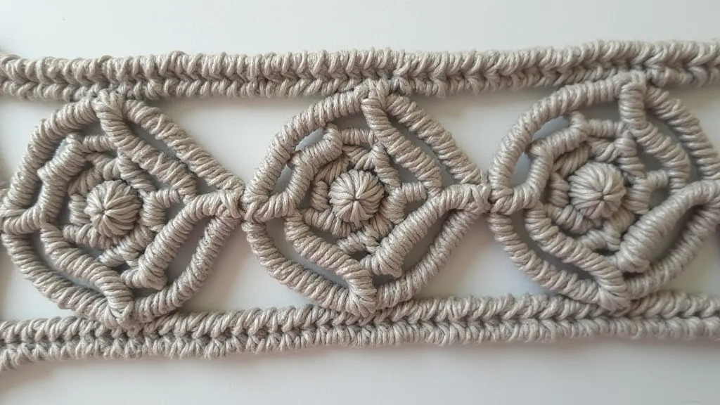 Macrame spiral created with double half hitch