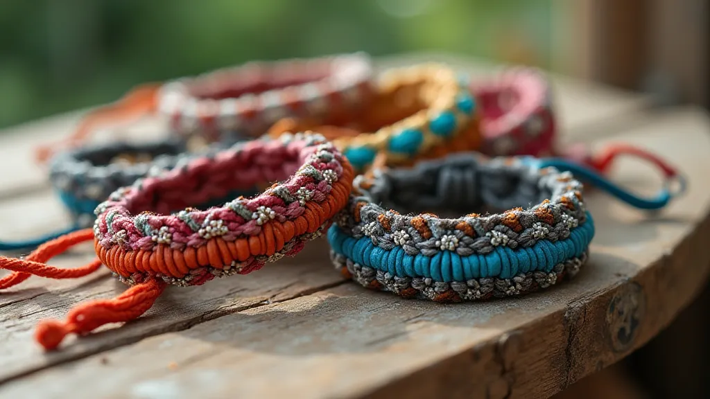 Finished macrame bracelets displayed