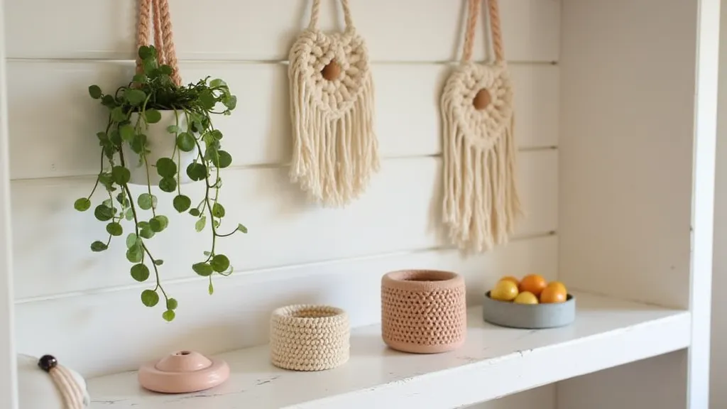 Collection of finished macrame projects