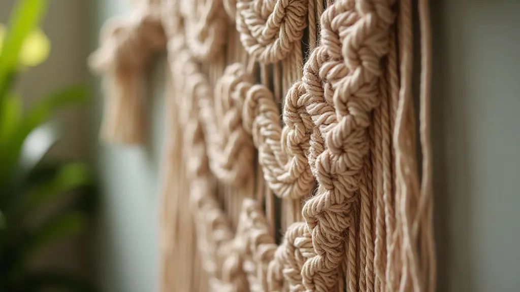 A beautifully finished macrame wall hanging showing intricate knotwork.