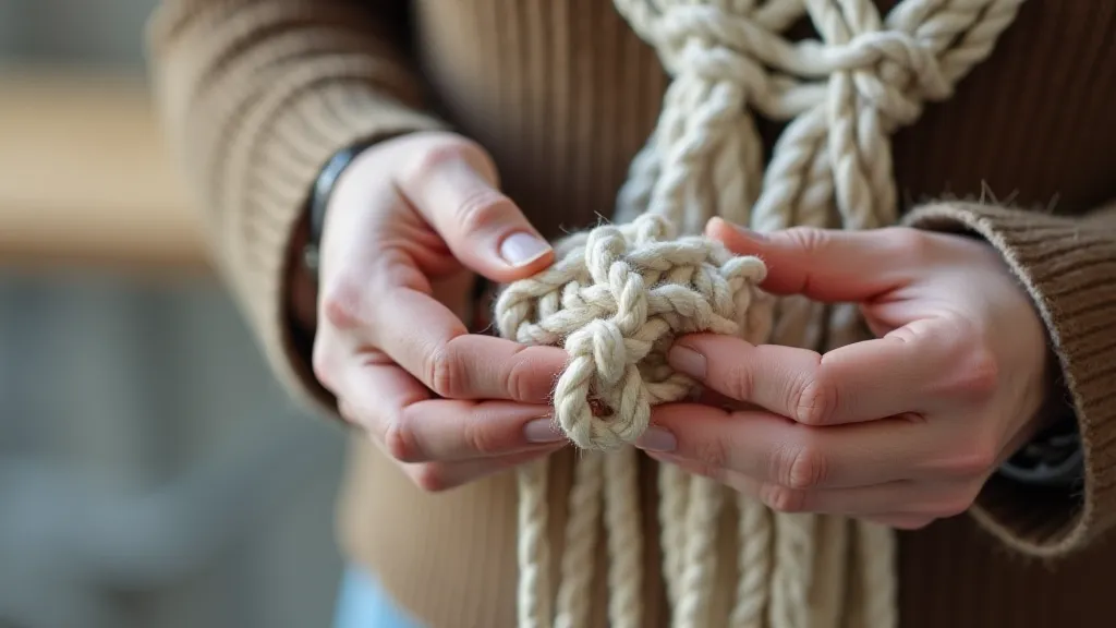 Macrame cords being gathered