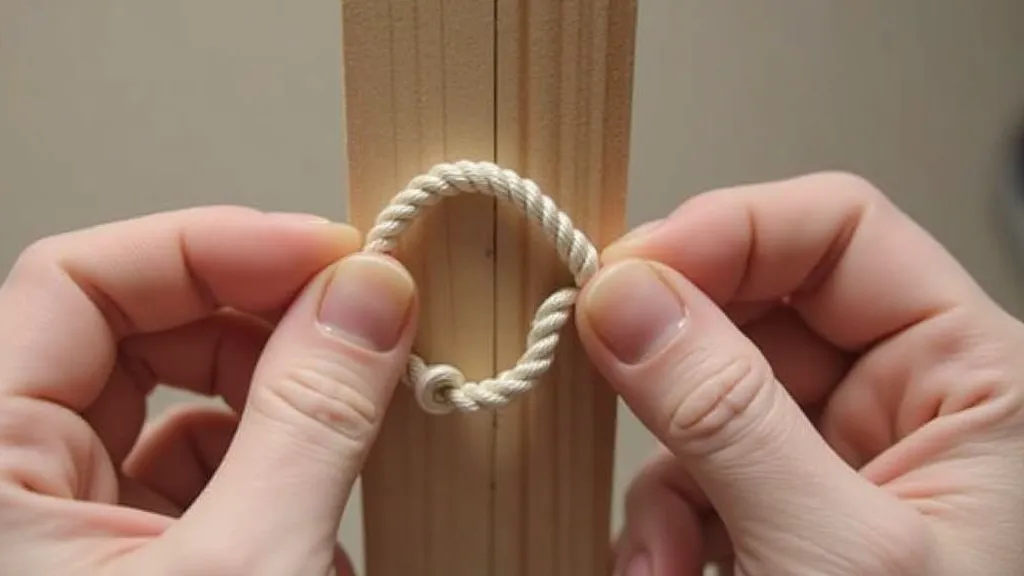 Hands tying a lark's head knot to a dowel