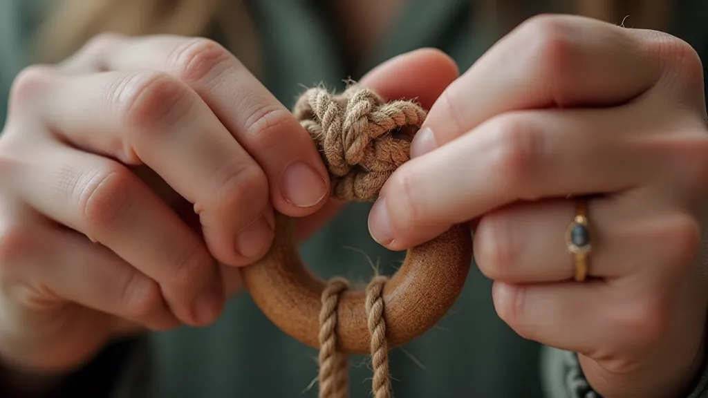 Demonstration of a lark's head knot being tied