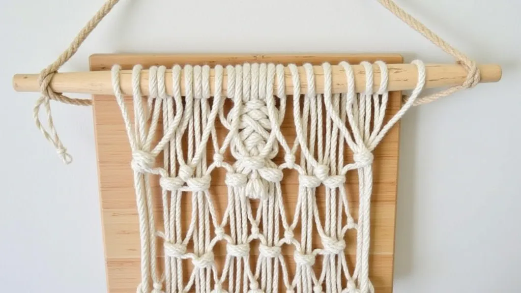 Macrame project secured to a macrame board