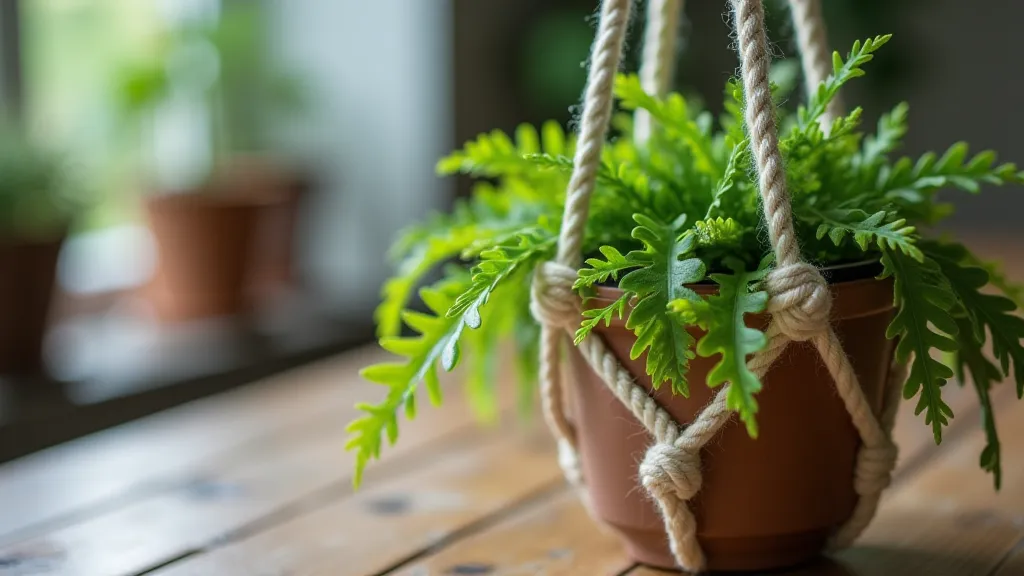 Macrame plant hanger with fern