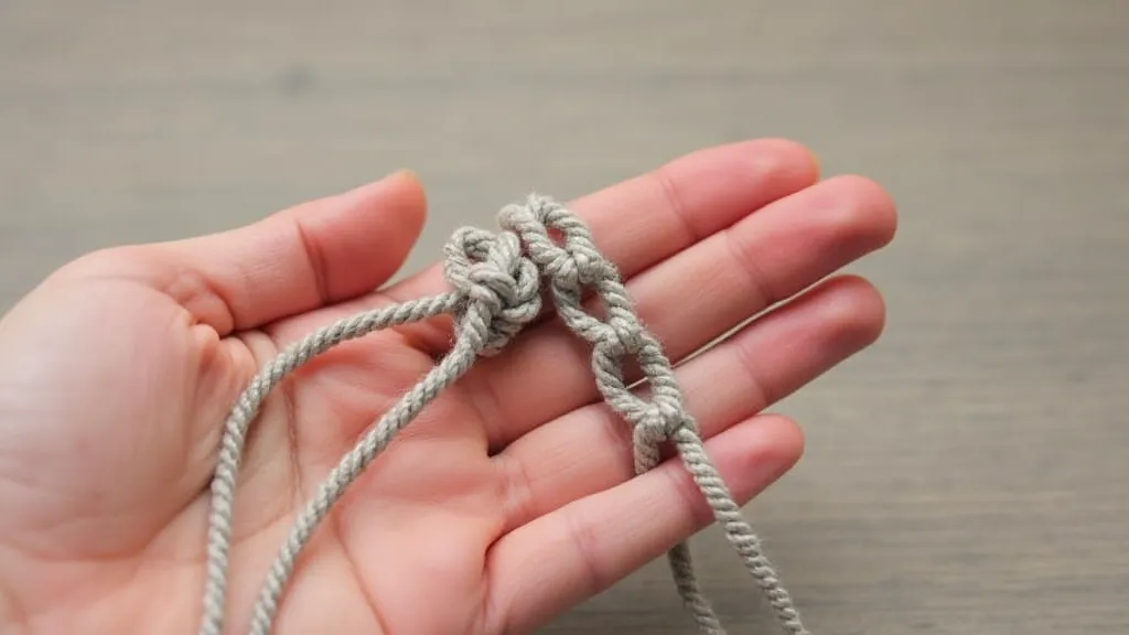 Close up of macrame knots made with thick cord