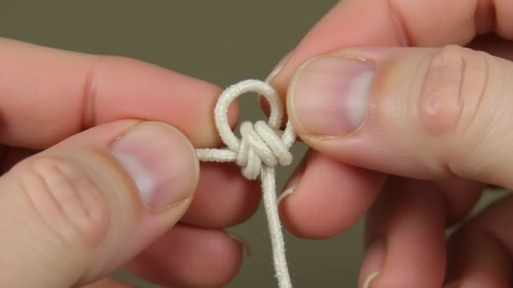 Close-up of tying a square knot
