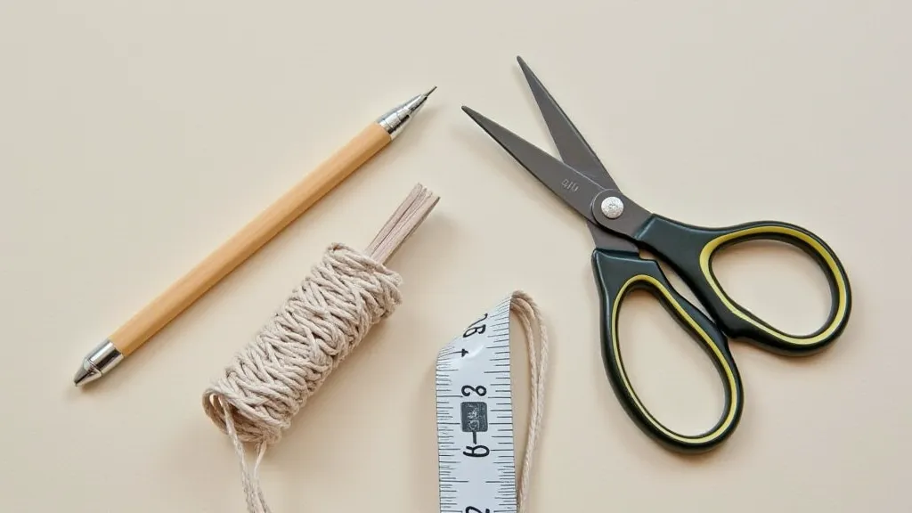 Basic macrame tools laid out