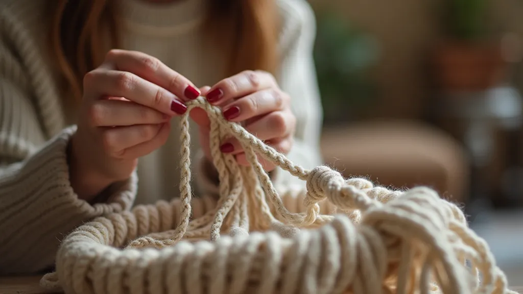 Hands knotting macrame cord
