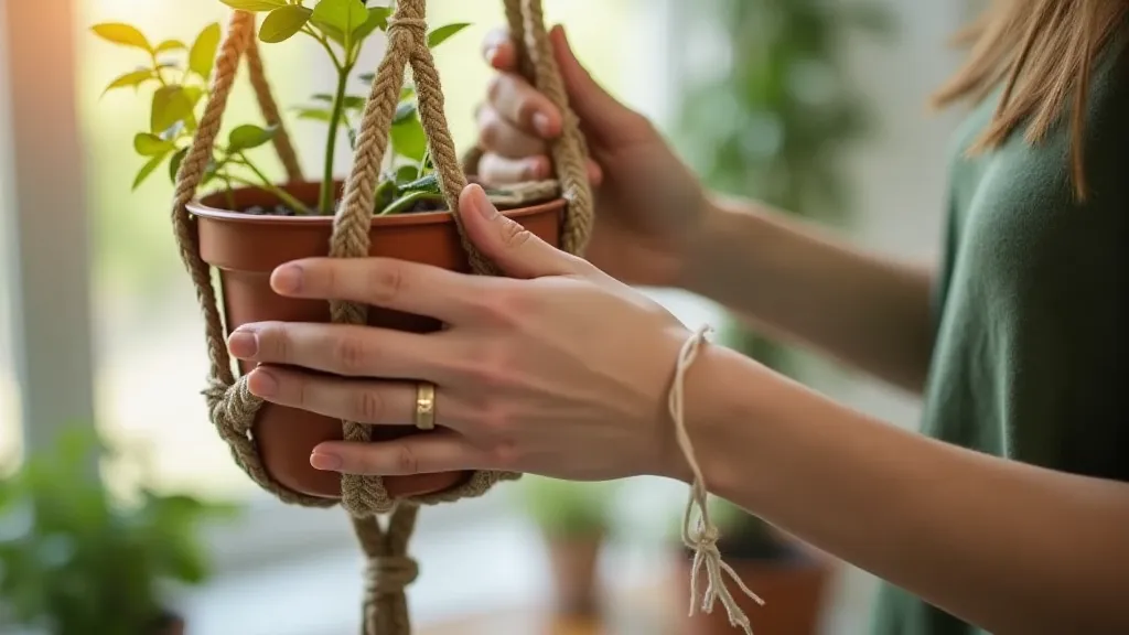 Hands knotting macrame