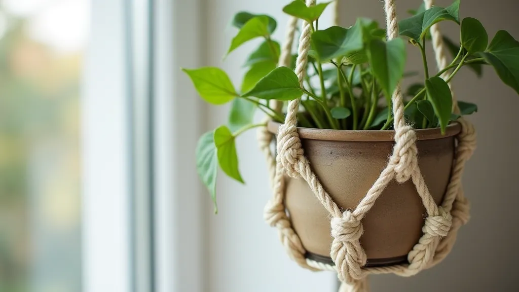Monochromatic Beige and Cream Macrame Plant Hanger