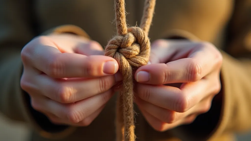 Hands tying a square knot