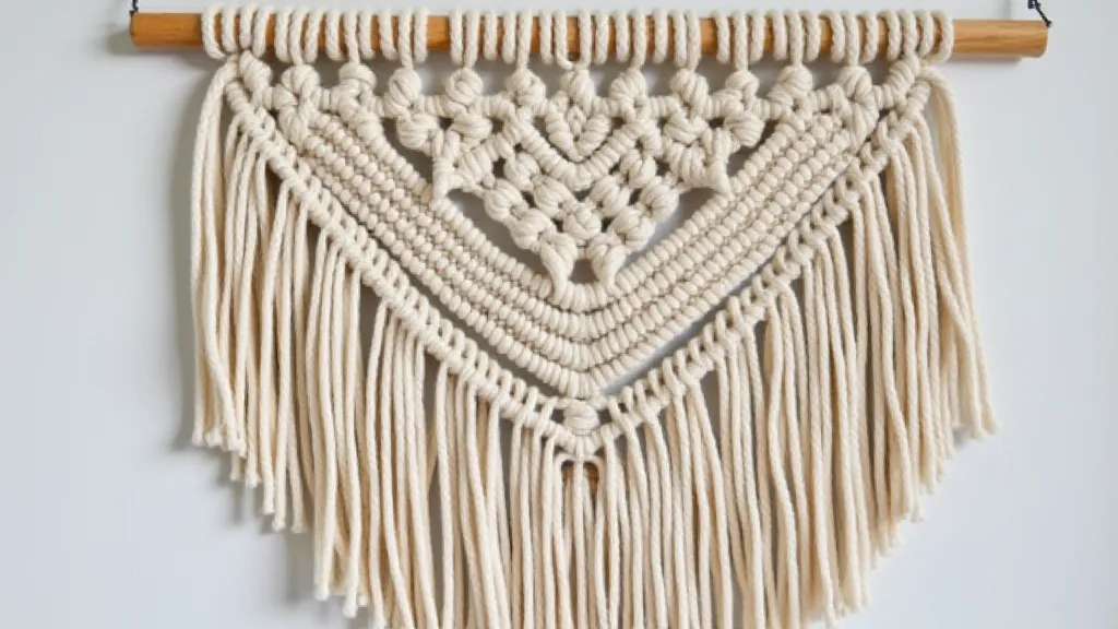 Macrame wall hanging showing uneven tension